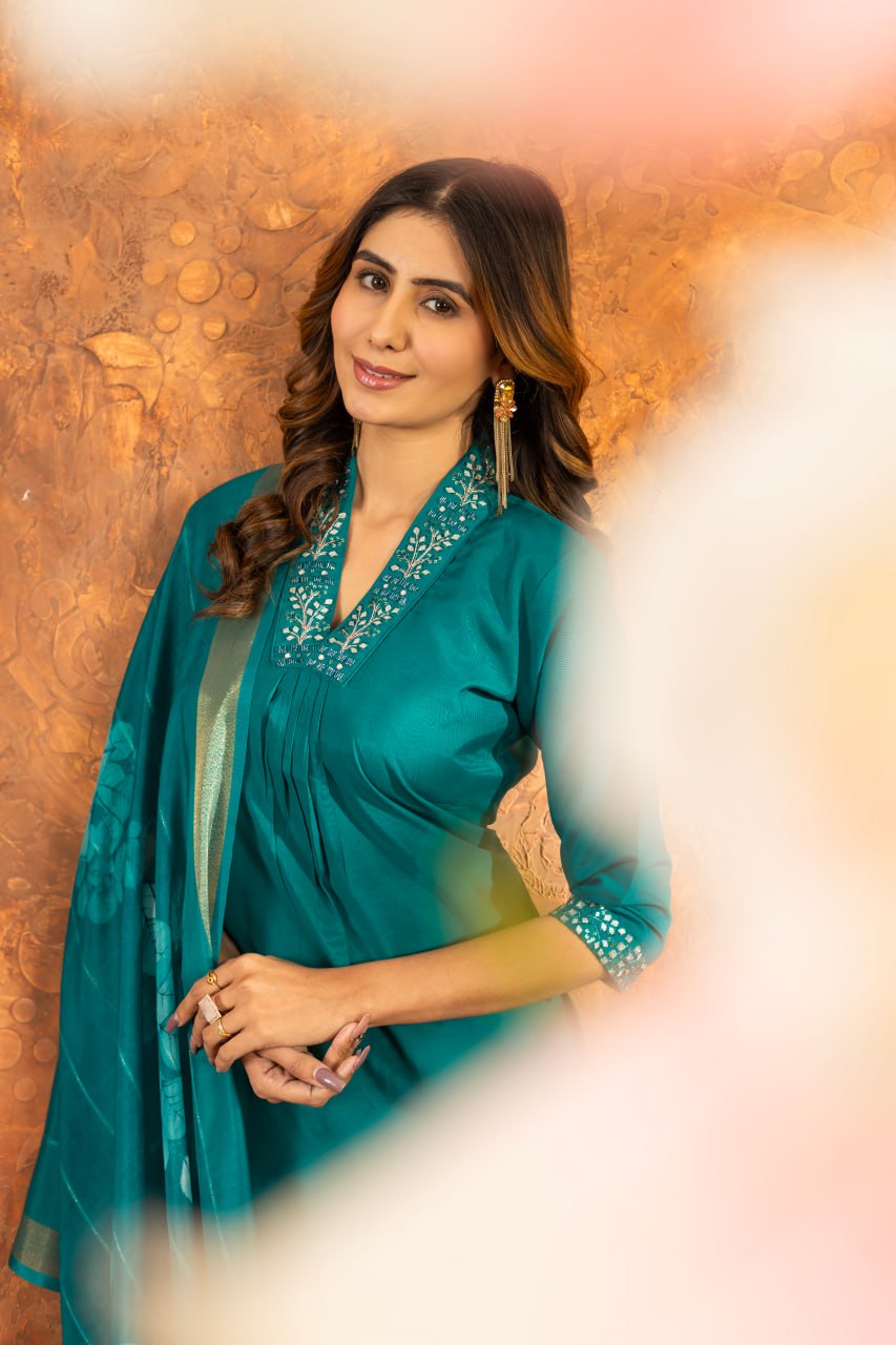 Rama Color Embroidery Thread Work Designer Salwar Suit