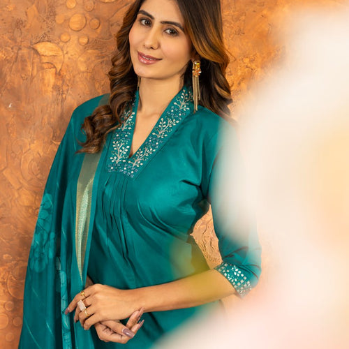 Rama Color Embroidery Thread Work Designer Salwar Suit