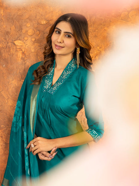 Rama Color Embroidery Thread Work Designer Salwar Suit