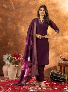 Wine Color Embroidery Thread Work Designer Salwar Suit