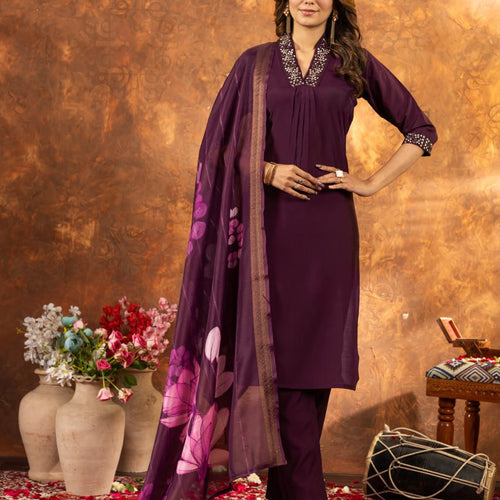 Wine Color Embroidery Thread Work Designer Salwar Suit