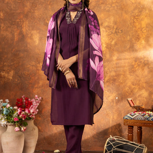 Wine Color Embroidery Thread Work Designer Salwar Suit