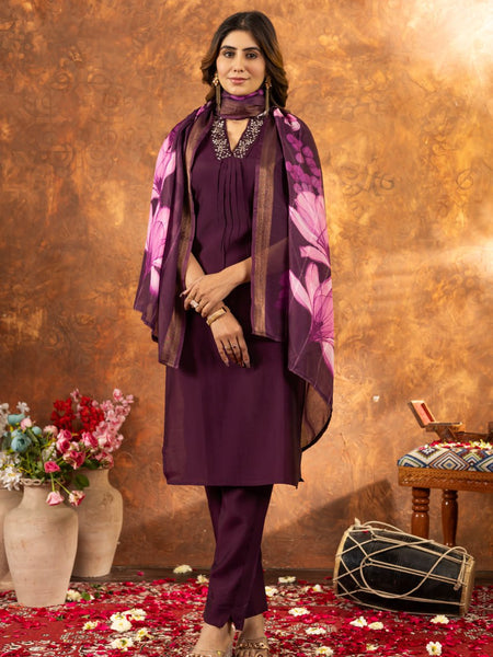 Wine Color Embroidery Thread Work Designer Salwar Suit