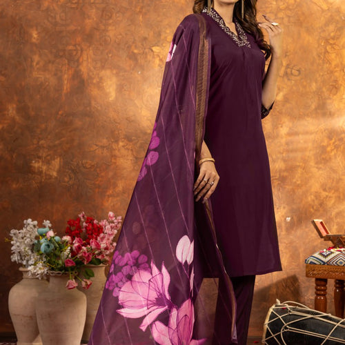 Wine Color Embroidery Thread Work Designer Salwar Suit