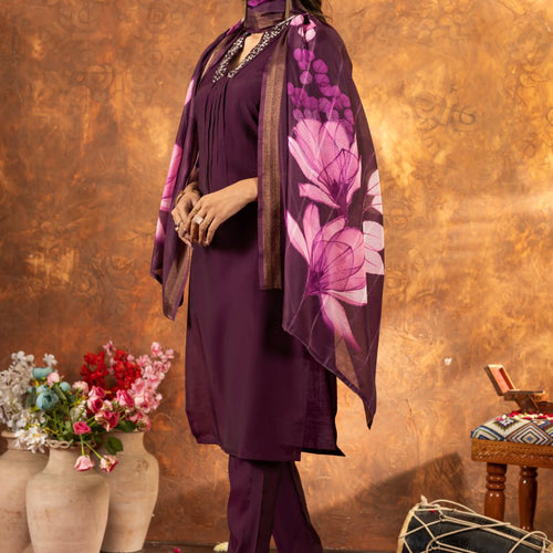 Wine Color Embroidery Thread Work Designer Salwar Suit