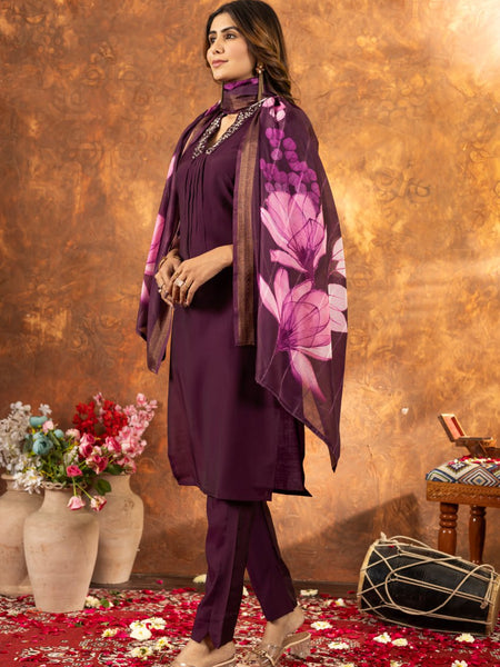 Wine Color Embroidery Thread Work Designer Salwar Suit