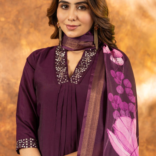 Wine Color Embroidery Thread Work Designer Salwar Suit