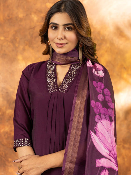 Wine Color Embroidery Thread Work Designer Salwar Suit