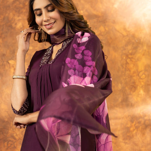 Wine Color Embroidery Thread Work Designer Salwar Suit