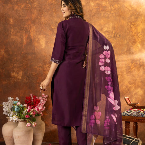 Wine Color Embroidery Thread Work Designer Salwar Suit