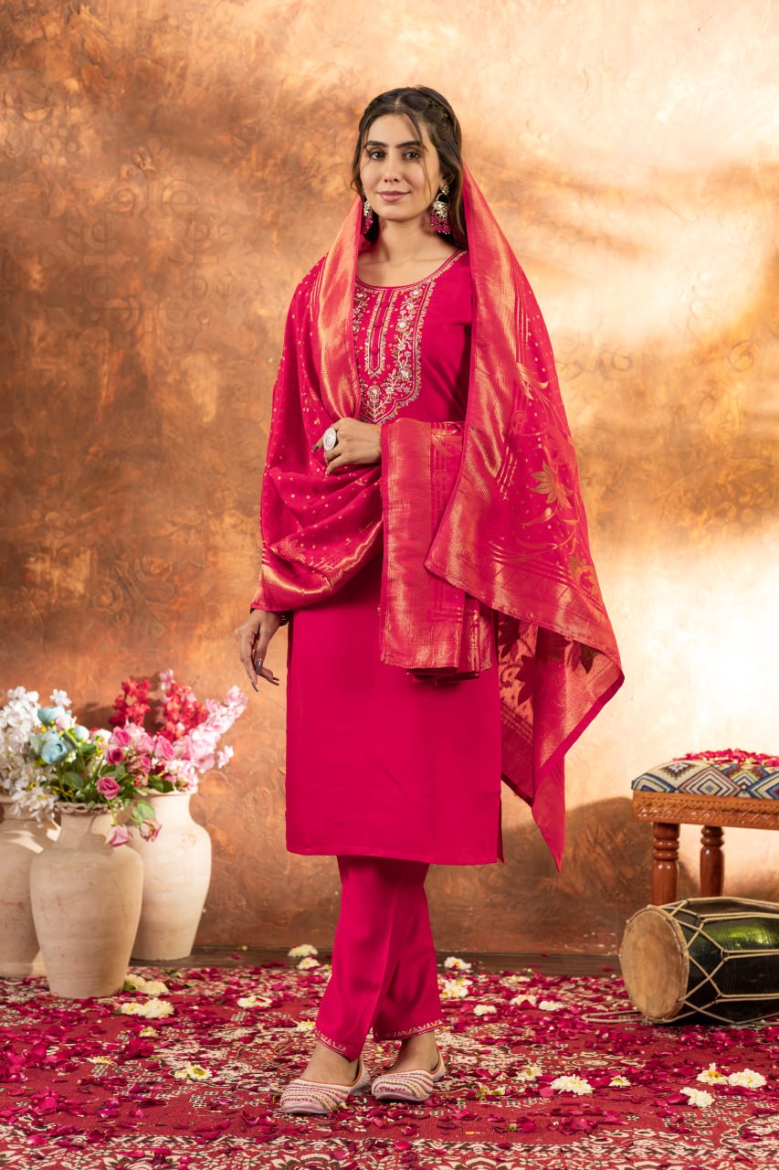 Pink Color Embroidery Thread Work Designer Salwar Suit
