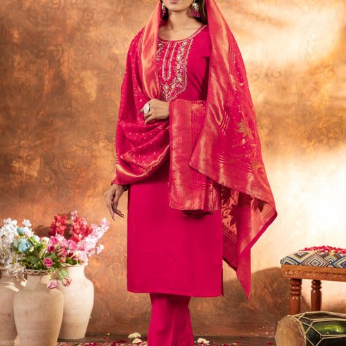 Pink Color Embroidery Thread Work Designer Salwar Suit