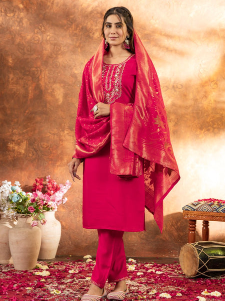 Pink Color Embroidery Thread Work Designer Salwar Suit