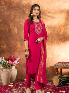 Pink Color Embroidery Thread Work Designer Salwar Suit