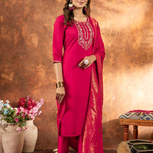 Pink Color Embroidery Thread Work Designer Salwar Suit