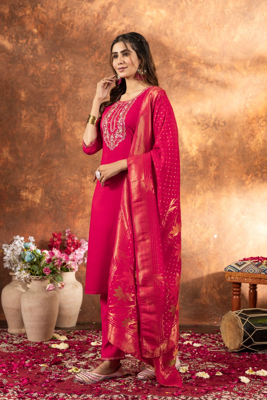 Pink Color Embroidery Thread Work Designer Salwar Suit