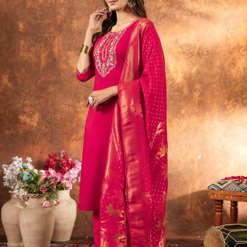 Pink Color Embroidery Thread Work Designer Salwar Suit