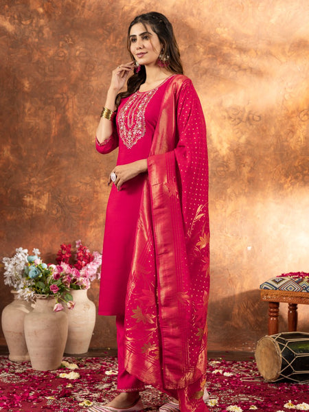 Pink Color Embroidery Thread Work Designer Salwar Suit