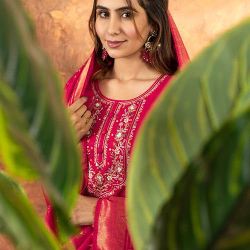 Pink Color Embroidery Thread Work Designer Salwar Suit