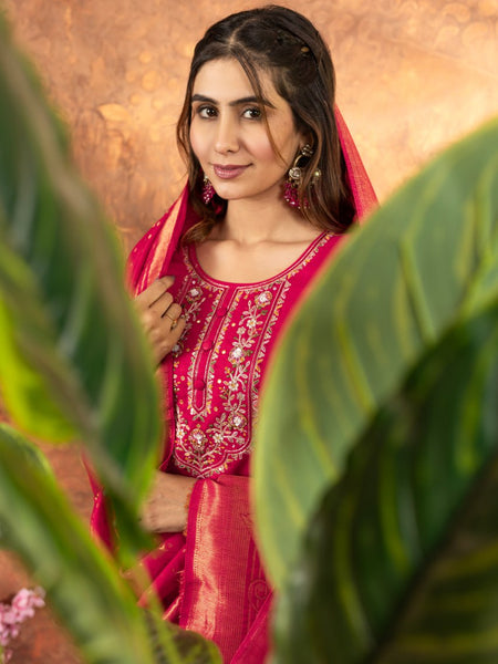 Pink Color Embroidery Thread Work Designer Salwar Suit