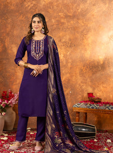 Purple Color Embroidery Thread Work Designer Salwar Suit
