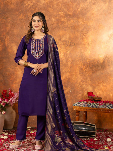 Purple Color Embroidery Thread Work Designer Salwar Suit