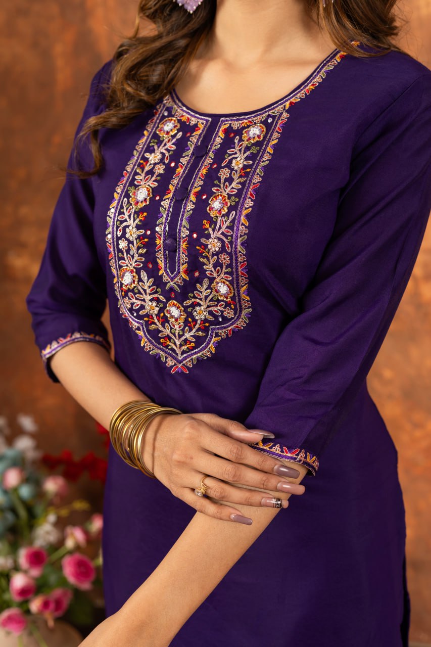 Purple Color Embroidery Thread Work Designer Salwar Suit