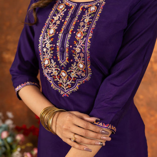Purple Color Embroidery Thread Work Designer Salwar Suit