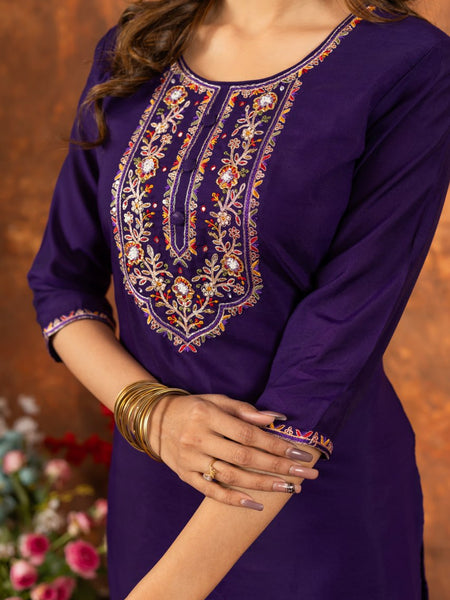 Purple Color Embroidery Thread Work Designer Salwar Suit
