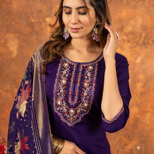 Purple Color Embroidery Thread Work Designer Salwar Suit