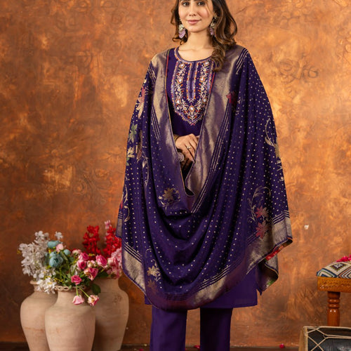 Purple Color Embroidery Thread Work Designer Salwar Suit