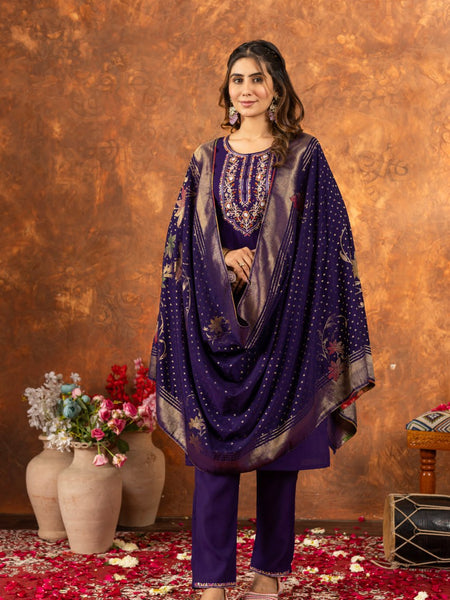 Purple Color Embroidery Thread Work Designer Salwar Suit