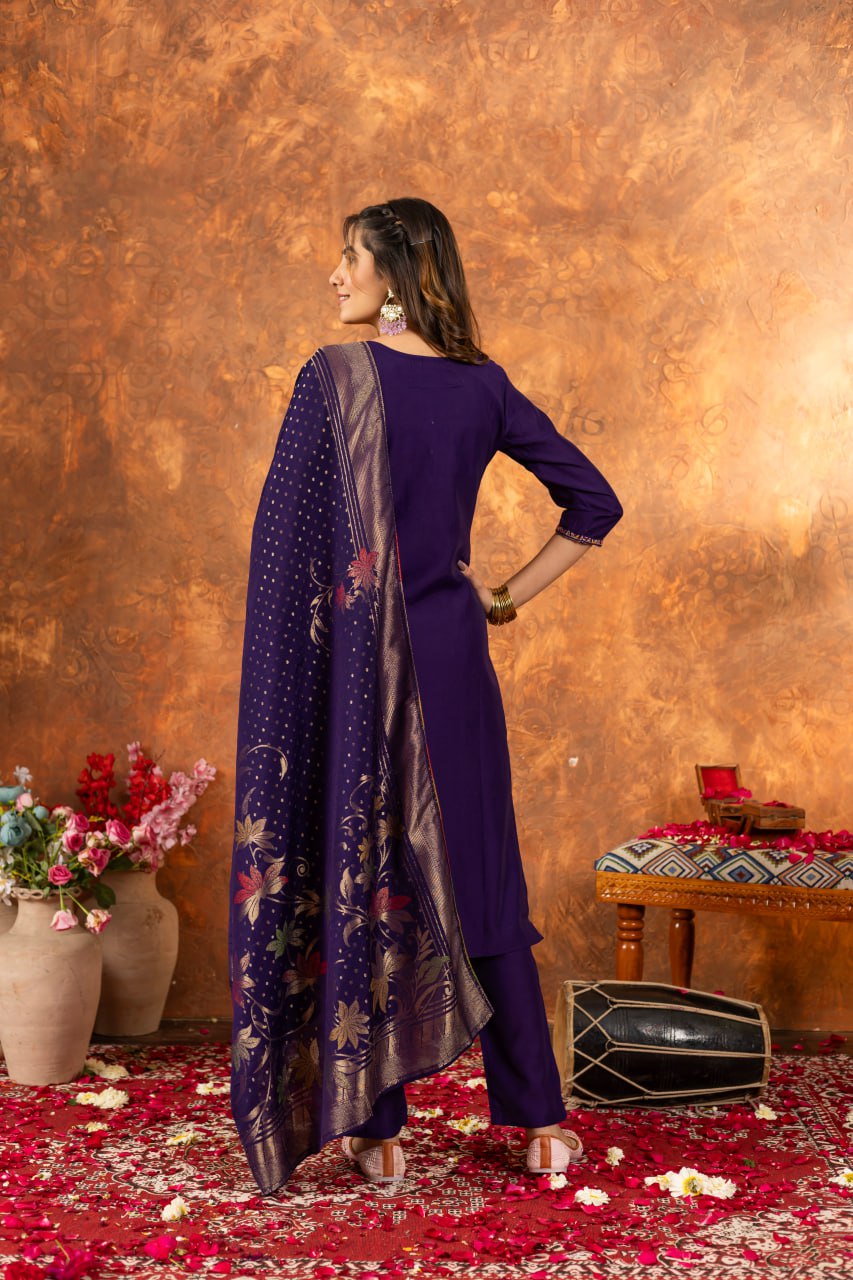 Purple Color Embroidery Thread Work Designer Salwar Suit