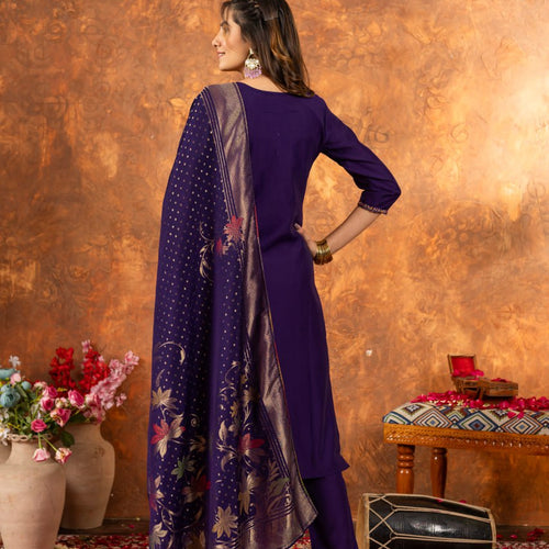 Purple Color Embroidery Thread Work Designer Salwar Suit