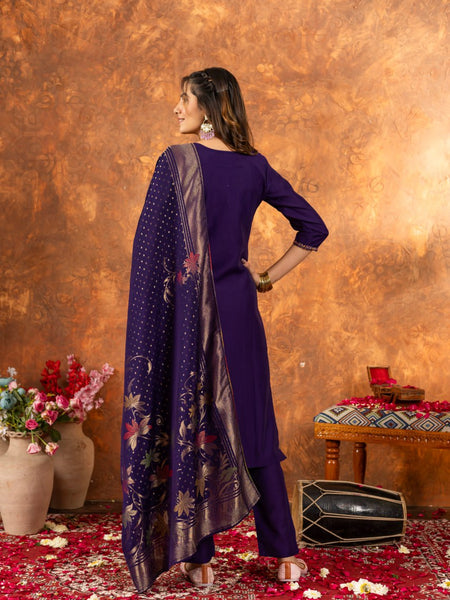 Purple Color Embroidery Thread Work Designer Salwar Suit