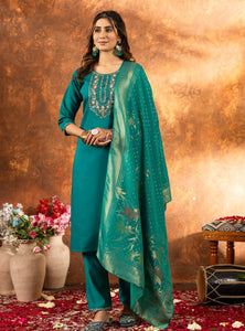 Rama Color Embroidery Thread Work Designer Salwar Suit