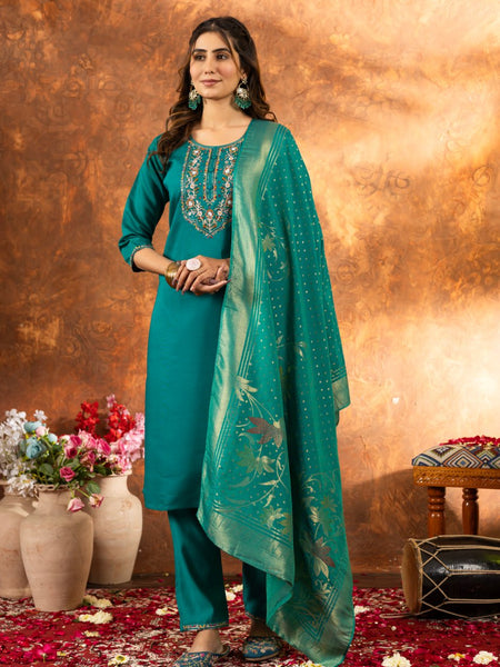 Rama Color Embroidery Thread Work Designer Salwar Suit