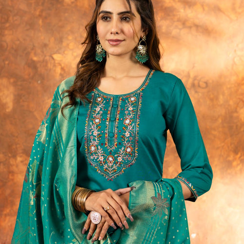 Rama Color Embroidery Thread Work Designer Salwar Suit