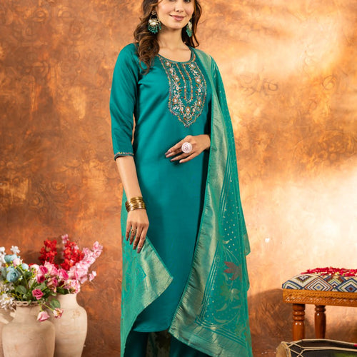 Rama Color Embroidery Thread Work Designer Salwar Suit