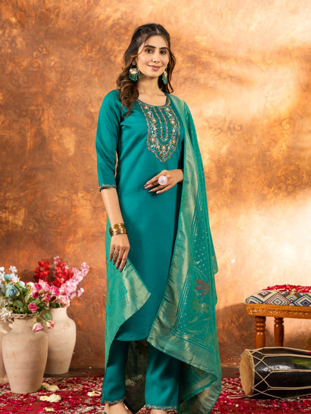 Rama Color Embroidery Thread Work Designer Salwar Suit