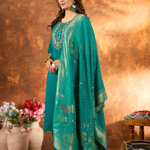 Rama Color Embroidery Thread Work Designer Salwar Suit