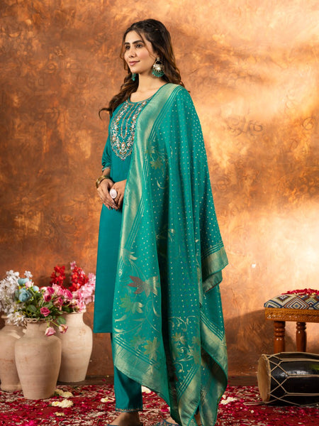 Rama Color Embroidery Thread Work Designer Salwar Suit