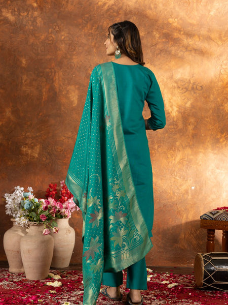 Rama Color Embroidery Thread Work Designer Salwar Suit