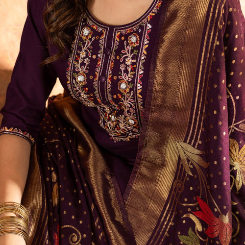 Wine Color Embroidery Thread Work Designer Salwar Suit