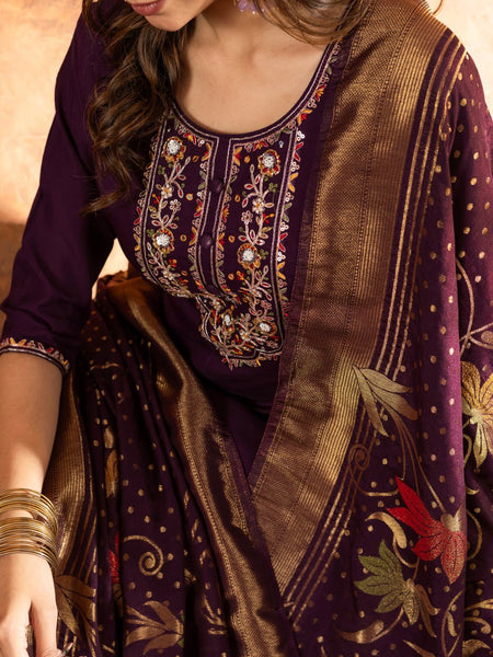 Wine Color Embroidery Thread Work Designer Salwar Suit