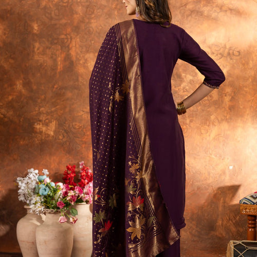 Wine Color Embroidery Thread Work Designer Salwar Suit