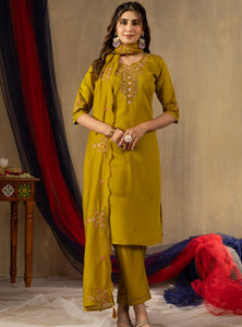 Mustard Color Embroidery Thread Work Designer Salwar Suit