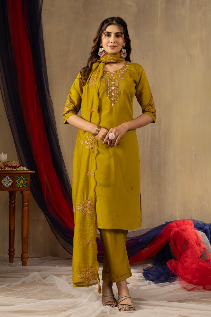 Mustard Color Embroidery Thread Work Designer Salwar Suit