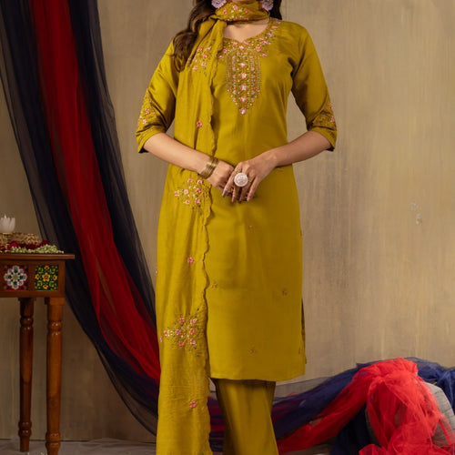 Mustard Color Embroidery Thread Work Designer Salwar Suit