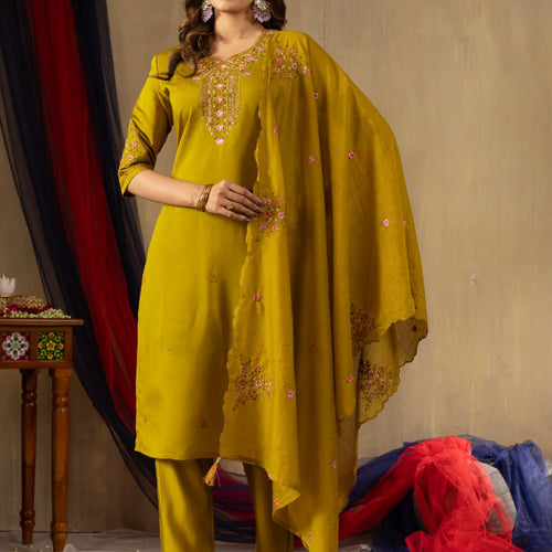 Mustard Color Embroidery Thread Work Designer Salwar Suit